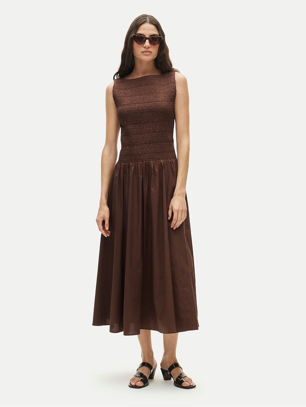 J. Crew Lina smocked midi dress in Cubeb Berry Brown Size Small NWT